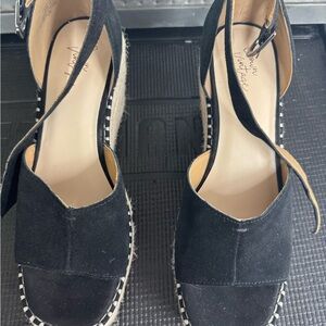 Crown Vintage Black Suede Wedges with Braided Sole